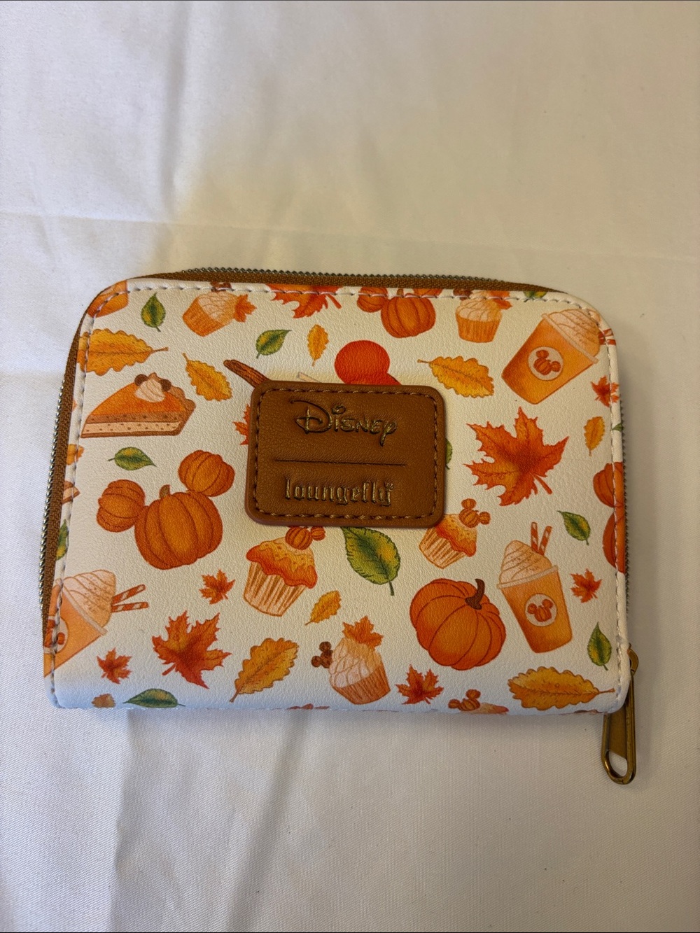 Loungefly White Wallet with Orange Pumpkin & Brown Logo Patch
